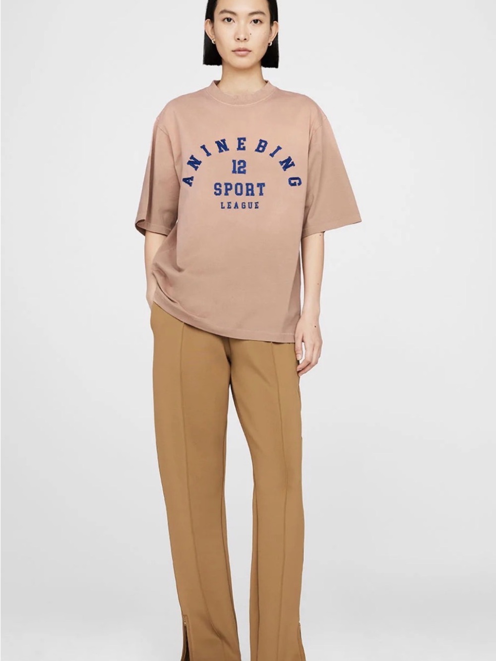 Anine Bing Brown Graphic Sport Tee with Navy Logo - Picture 3 of 3